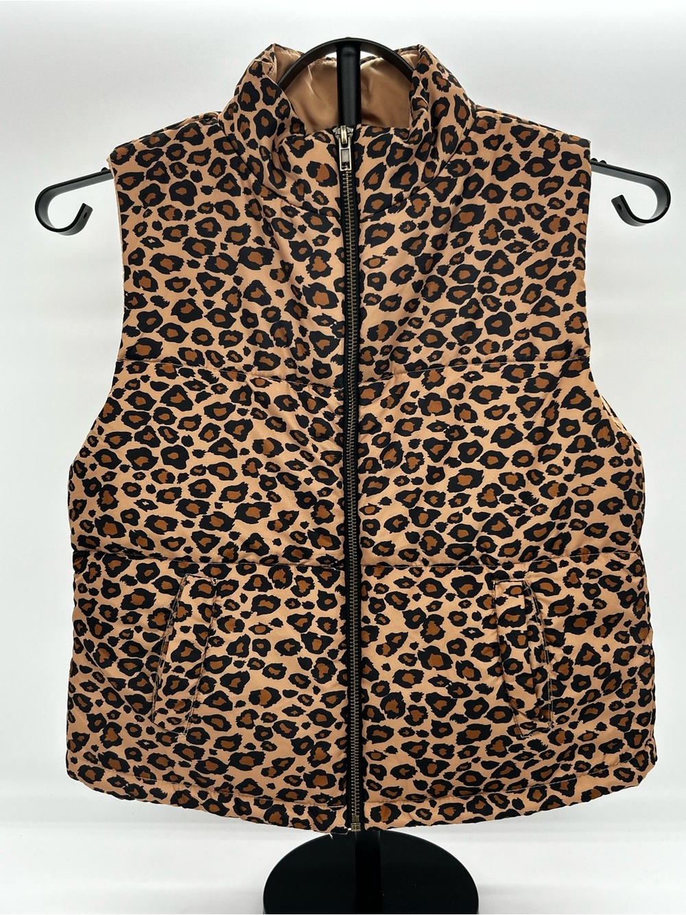 In Girl Leopard Print Sleeveless Puffer Vest - Tan/Black Size XL (16)